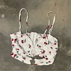 Millau Cherry Print crop Top w/keyhole. Back zipper, elastic. Adjustable straps